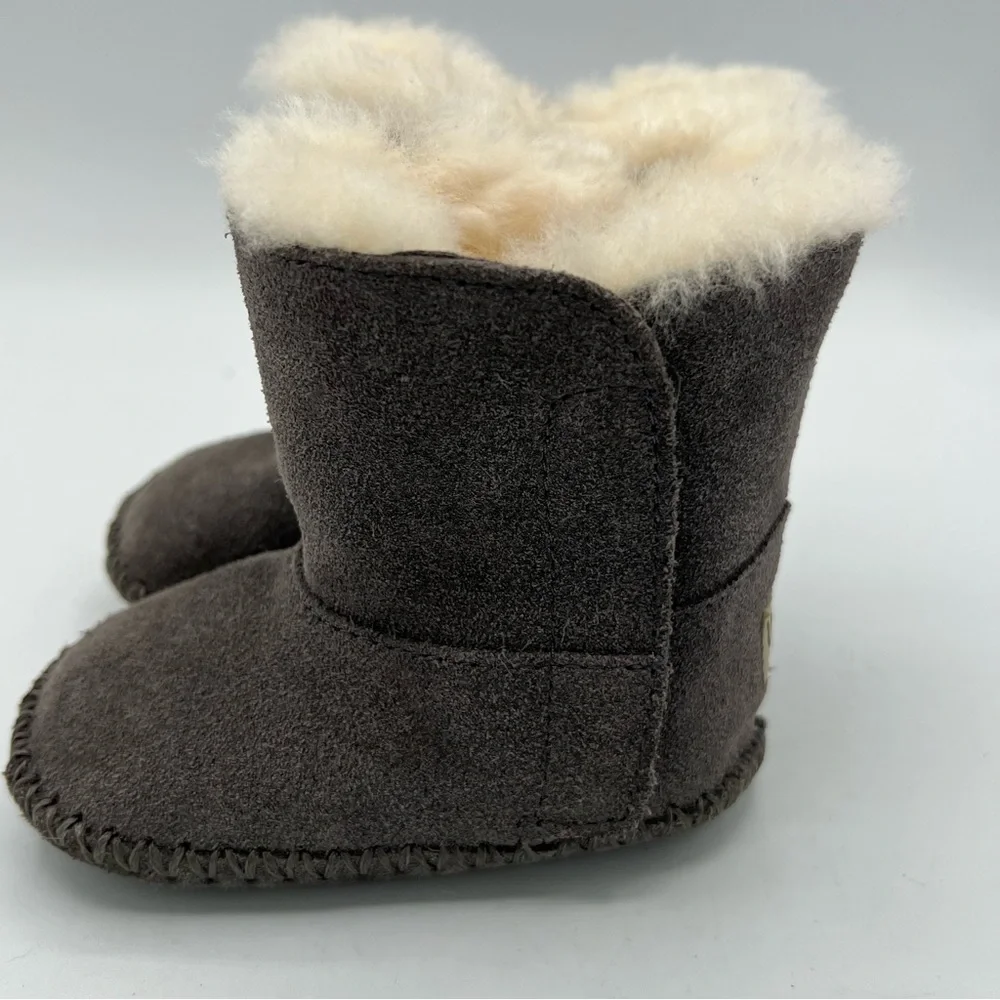 UGG Caden Boots Baby 2/3 6-12 Mos Shearling Winter Boot 1005198I Gray Suede EUC